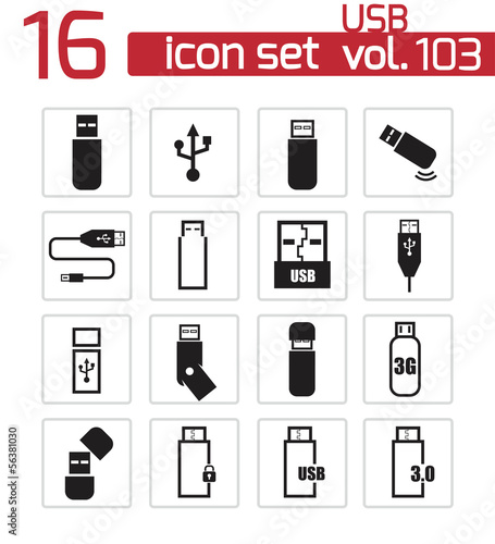 Vector black  usb  icons set