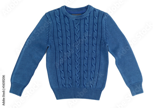 Blue warm knitted sweater with a pattern