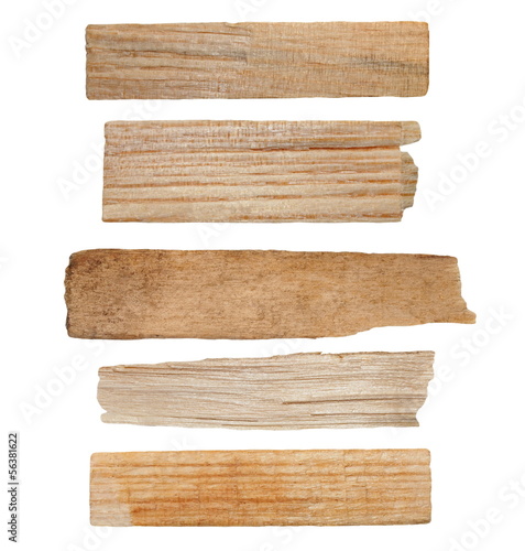 Collection pieces of broken planks isolated on white