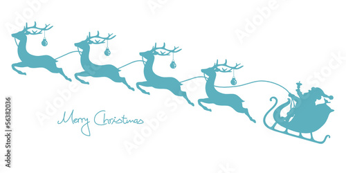 Christmas Sleigh Santa & 4 Flying Reindeers Retro