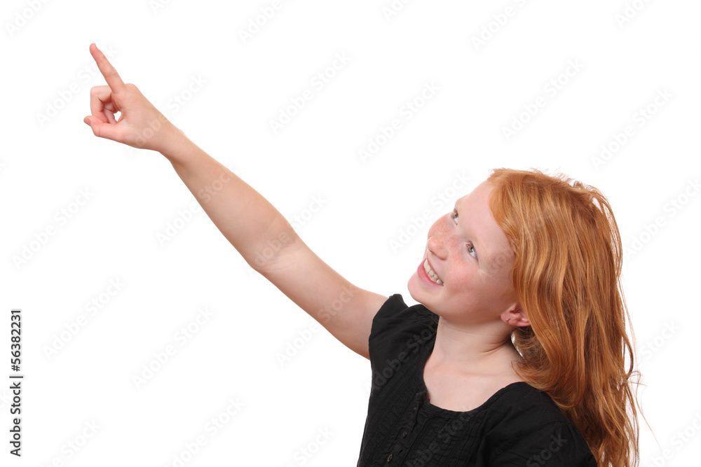 Junges Mädchen mit ausgestrecktem Finger Junges Mädchen mit ausgestrecktem Finger