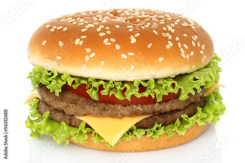 Big hamburger on white background .
