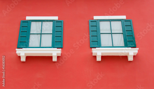 green windows on the walls pink
