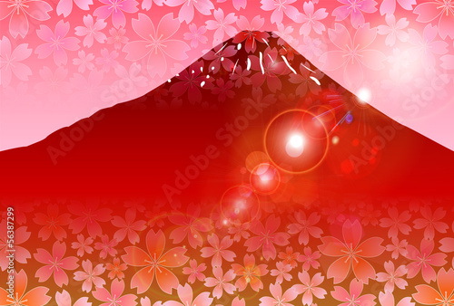 富士山　赤富士　桜　年賀状