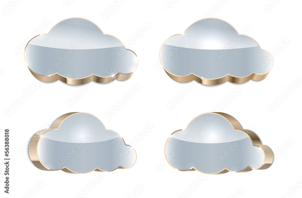 Golden cloud set: glossy icons isolated on white background Golden cloud set: glossy icons isolated on white background