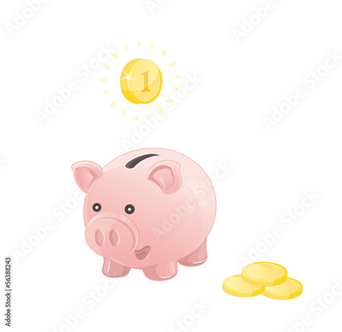 pink piggy bank with coins