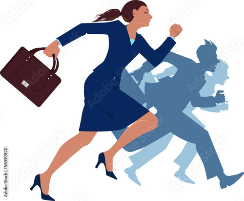 Businesswoman running competing with men