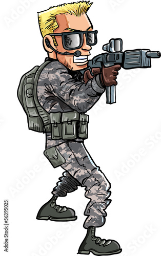 Cartoon of a Soldier with a sub machine gun © antonbrand