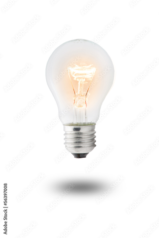 Glowing yellow light bulb, Realistic photo image Glowing yellow light bulb, Realistic photo image