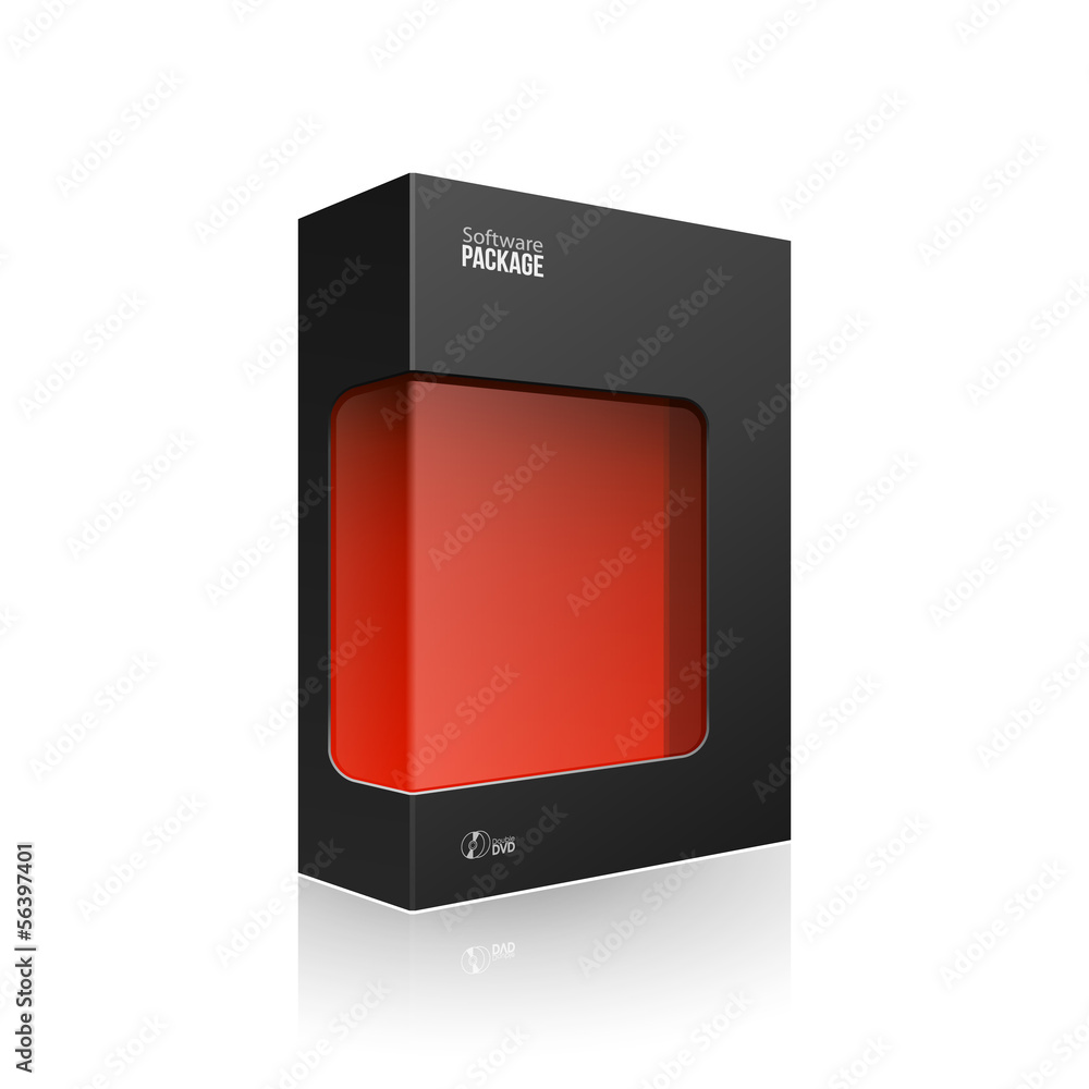 Black Modern Software Product Package Box With Red Window Black Modern Software Product Package Box With Red Window