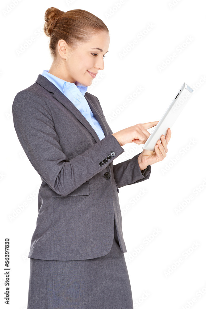 Excited businesswoman with a tablet -pc