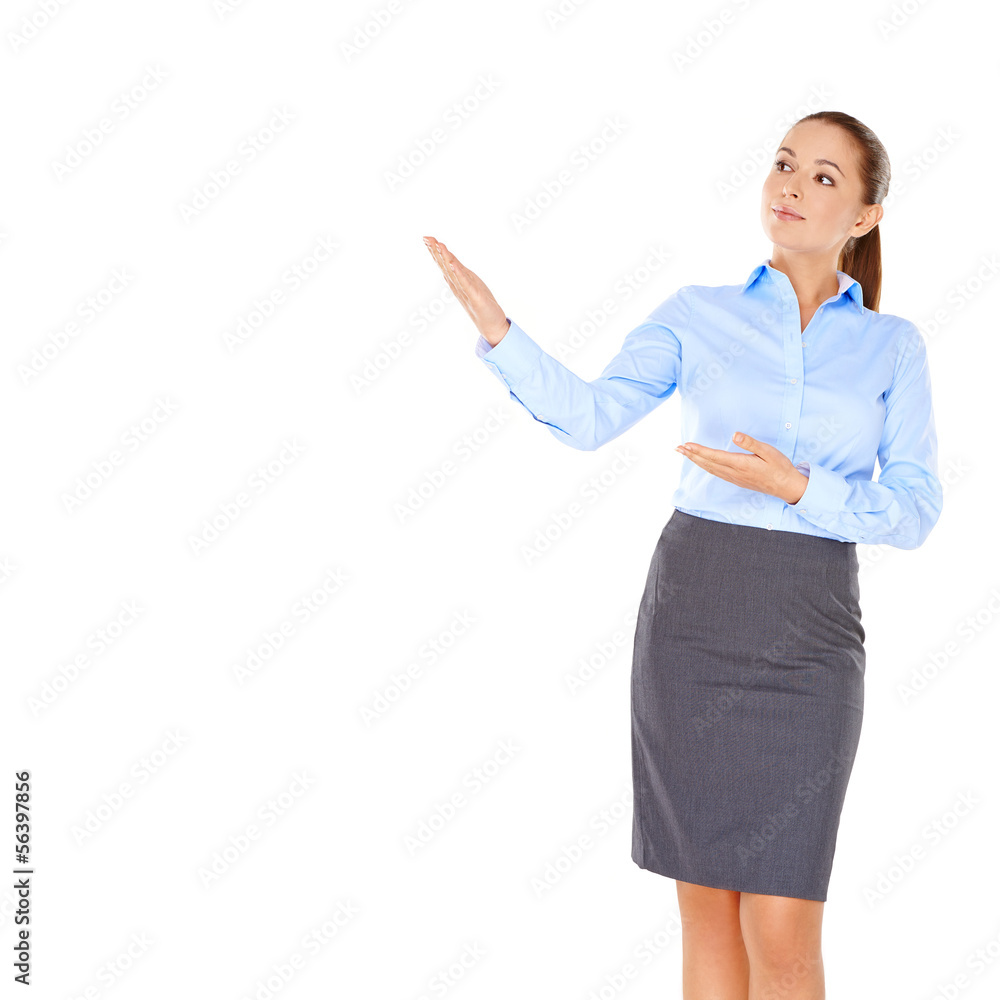 Businesswoman pointing to the left