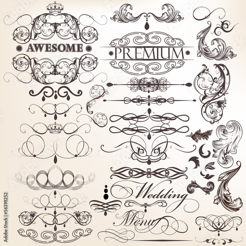Collection of calligraphic decorative elements for design