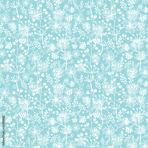 Vector blue and white lace garden plants seamless pattern