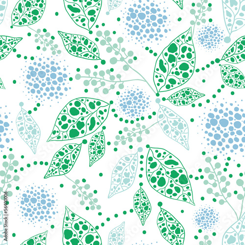 Vector abstract blue and green leaves seamless pattern