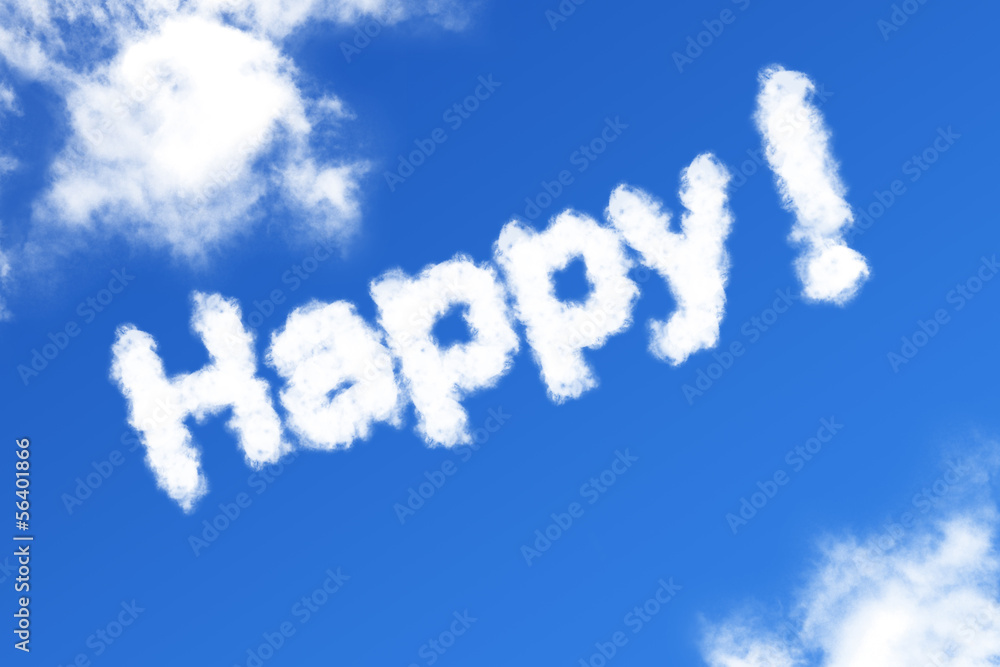 Happy cloud word on blue background