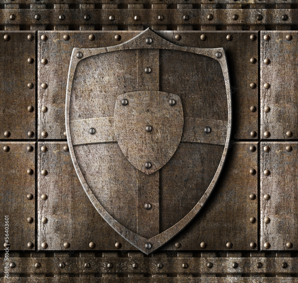 metal shield over armour background with rivets metal shield over armour background with rivets