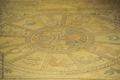 Floor mosaic of Zodiac Wheel at Bet Alfa Synagogue