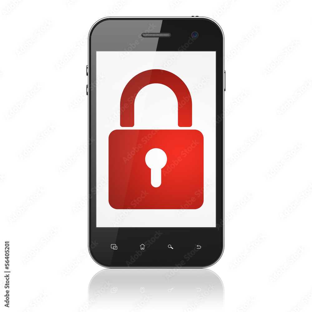 Privacy concept: Closed Padlock on smartphone Privacy concept: Closed Padlock on smartphone