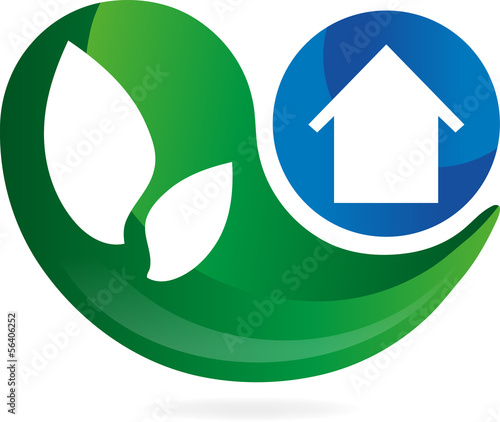 Logo, 3D, Tropfen, Haus, Blätter