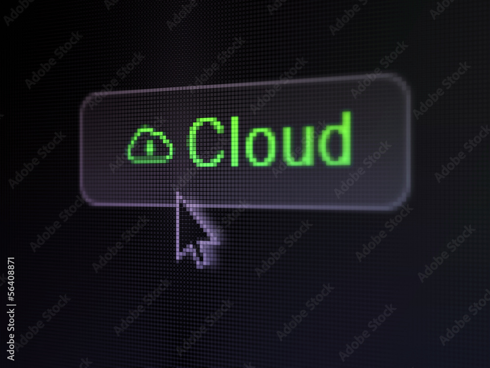 Cloud technology concept: Cloud and Cloud With Padlock on digita Cloud technology concept: Cloud and Cloud With Padlock on digita