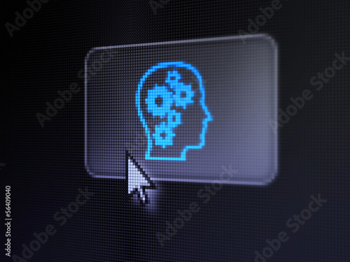 Advertising concept: Head With Gears on digital button backgroun