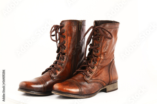 Ladies leather boots isolated on a white background.
