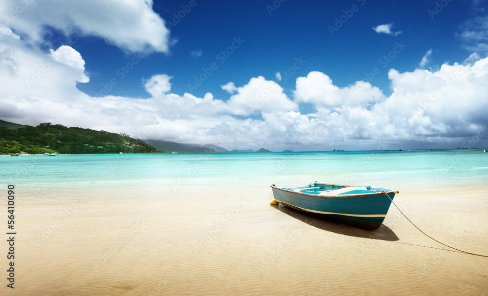 boat on beach Mahe island, Seychelles