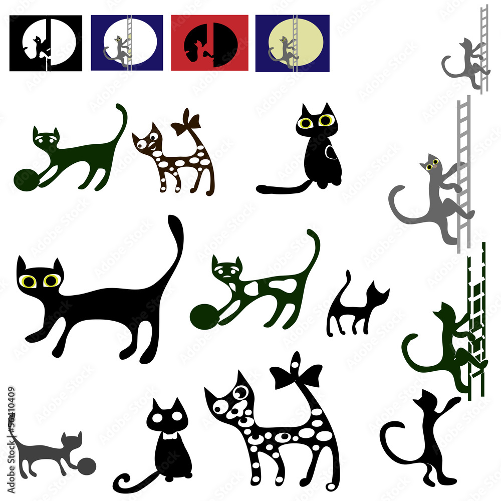 Cats vector silhouette set.