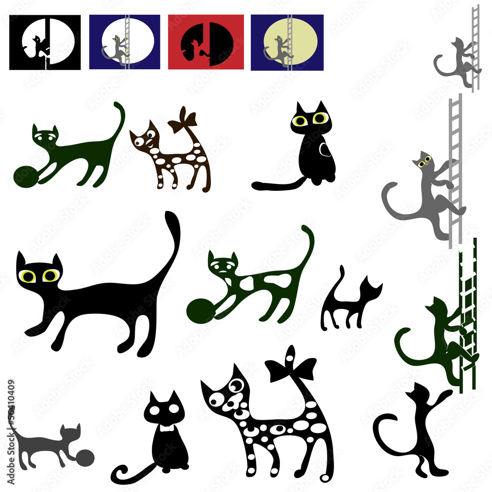 Obraz premium Cats vector silhouette set.