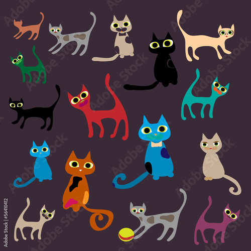 Funny cats. Vector set illustration.