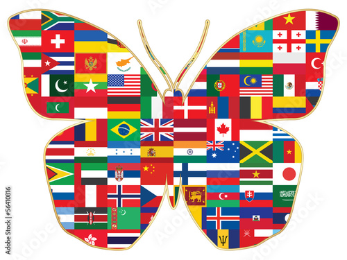 butterfly made of world flags
