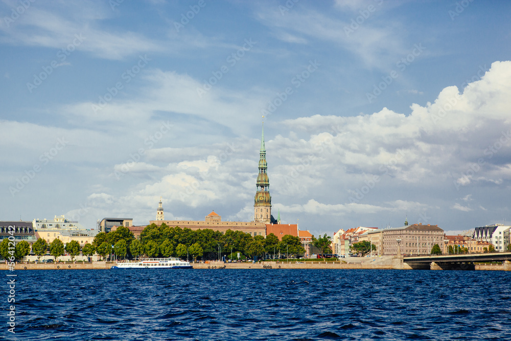 Fototapeta premium Riga view on old city from the river