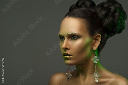 austere beauty portrait in a green glow.