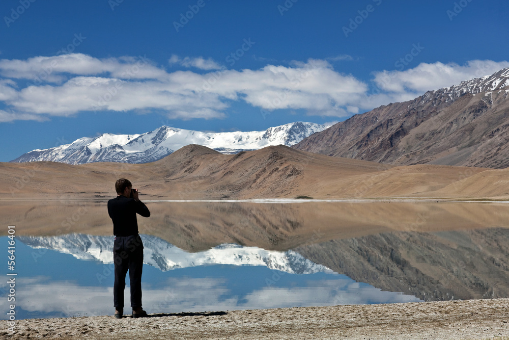 Photographer at Tso Kar lake in Ladakh, North India