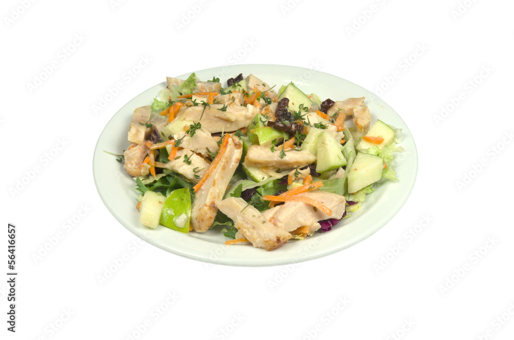 Salad with smoked chicken strips.