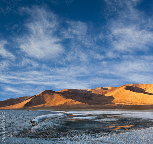 Tso Kar salt lake and mountain landscape in Ladakh, India