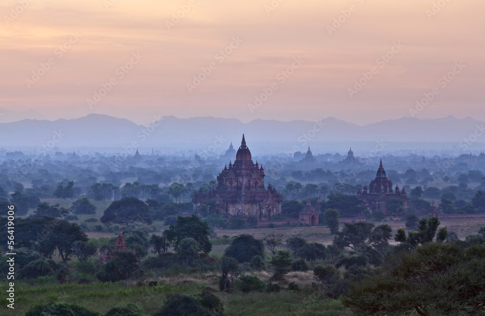 Pagan archaeological zone at twilight, Myanmar