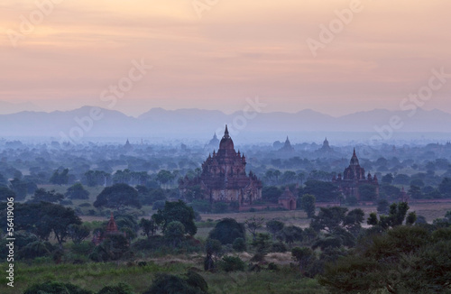 Pagan archaeological zone at twilight  Myanmar