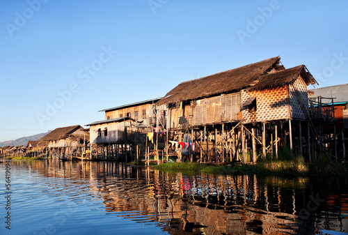 Village of Intha people over water on Inle lake, Myanmar