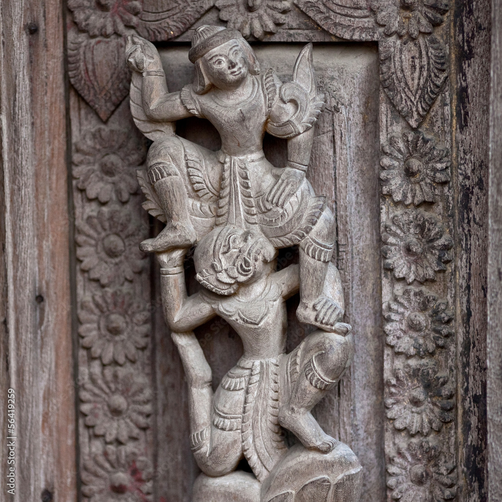 Ancient wooden carved in Shwe Nan Daw Monastery, Myanmar