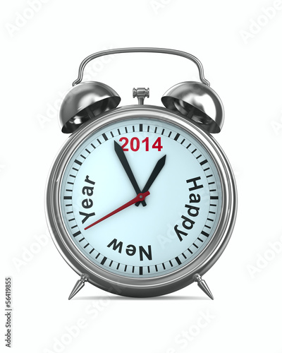 2014 year on alarm clock. Isolated 3D image
