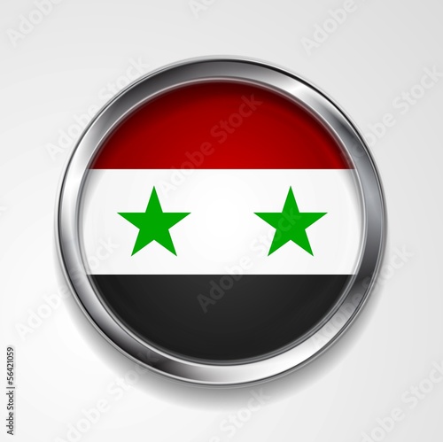 Vector button with stylish metallic frame. Syrian flag
