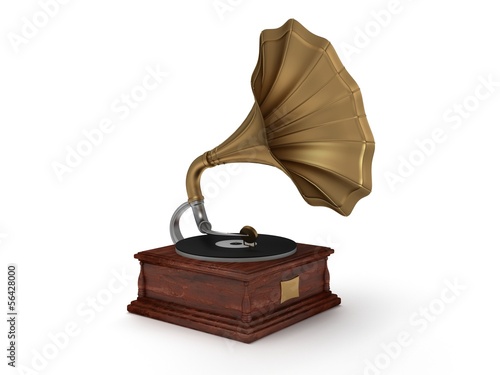 3d old vintage gramophone isolated on white