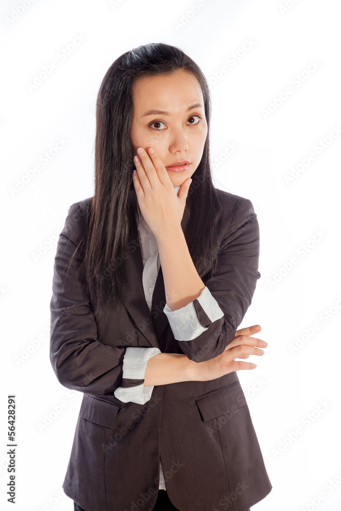 Attractive Asian girl 30s isolated on white background Attractive Asian girl 30s isolated on white background