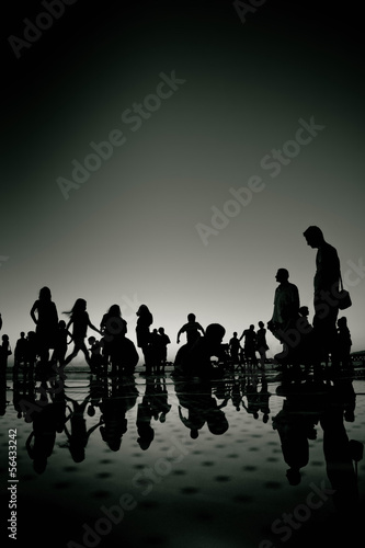 People silhouette reflections black and white