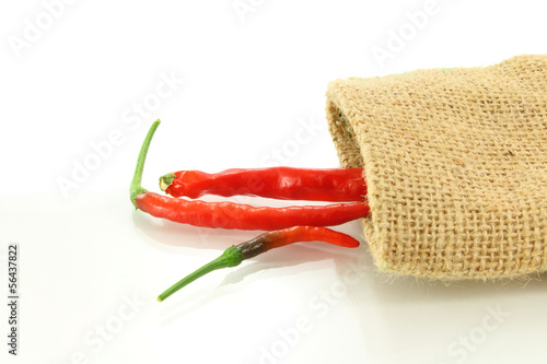 red chili pepper with jute bag closeup