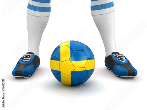 Man and soccer ball with Swedish flag (clipping path included)