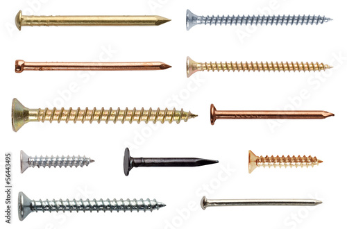 Screws and nails isolated on white