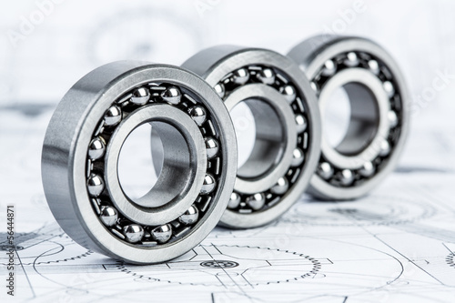 Ball bearings on technical drawing photo